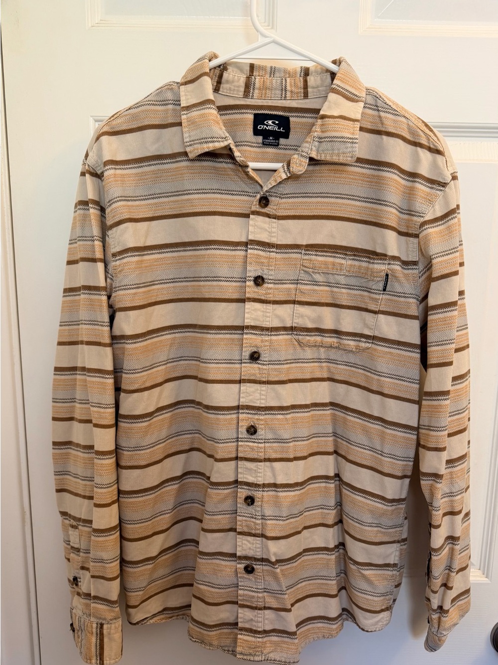 O'Neill Men's Beige and Brown Striped Lightweight Shirt Jacket